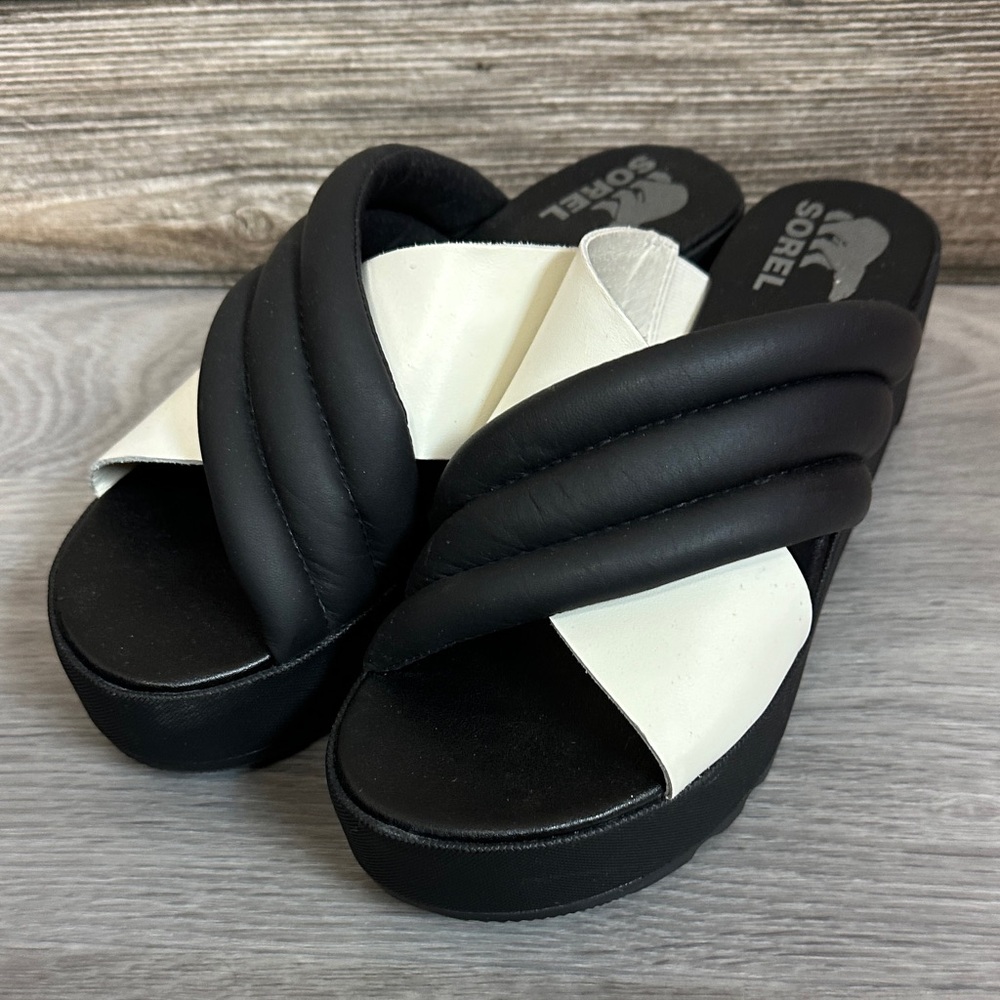 Sorel Women's Black and White Platform Sandals